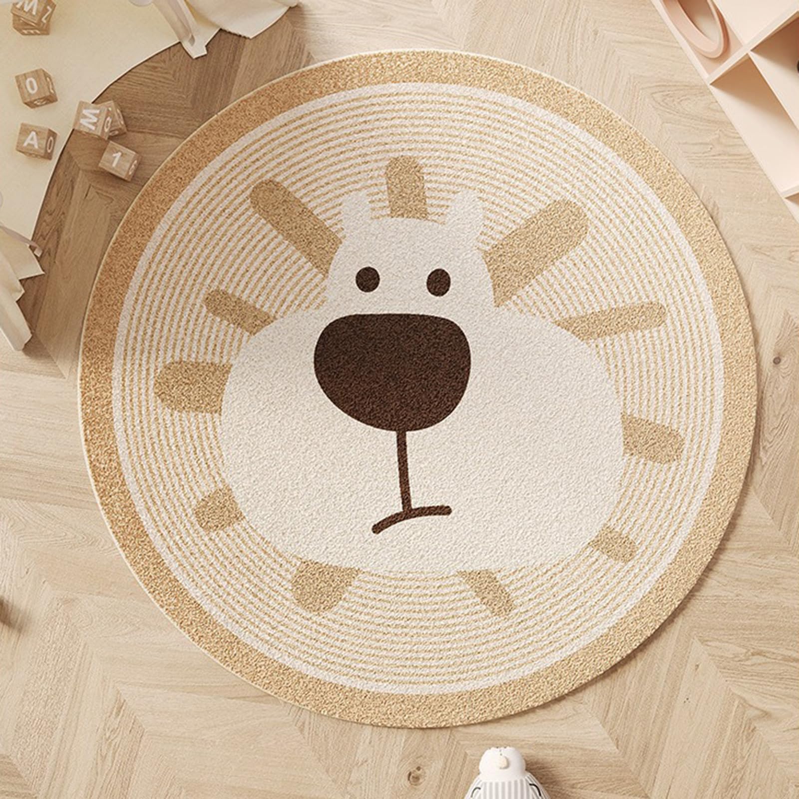 Kinderteppich Rund, Spielteppich Kinder, Waschbar Krabbeldecke Teppich Kinderzimmer,Pädagogischer Kinderzimmer Teppiche für Junge Mädchen (Bär,120 * 120cm)