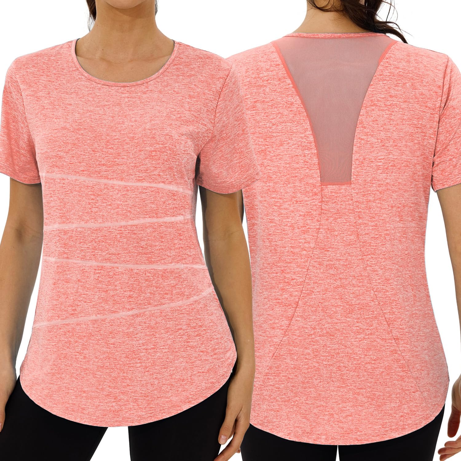 Terecey Sportshirt Damen Kurzarm Fitness T-Shirt Yoga Shirt Lang Damen Funktionsshirt Atmungsaktives Sport Tshirt Trainingsshirt Laufshirt für Wandern Trekking Gym