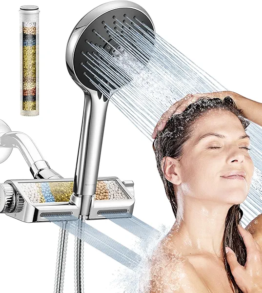 HOPOPRO Filtered Shower Head with Handheld Combo, Dual Water Softener Shower Head with Massage, High Pressure Shower Head with Filters for Hard Water, Remove Chlorine, Reduce Dry Itchy Skin