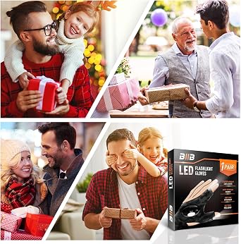 BIIB Gifts for Men, LED Gloves with Lights, Stocking Stuffers Gadgets
