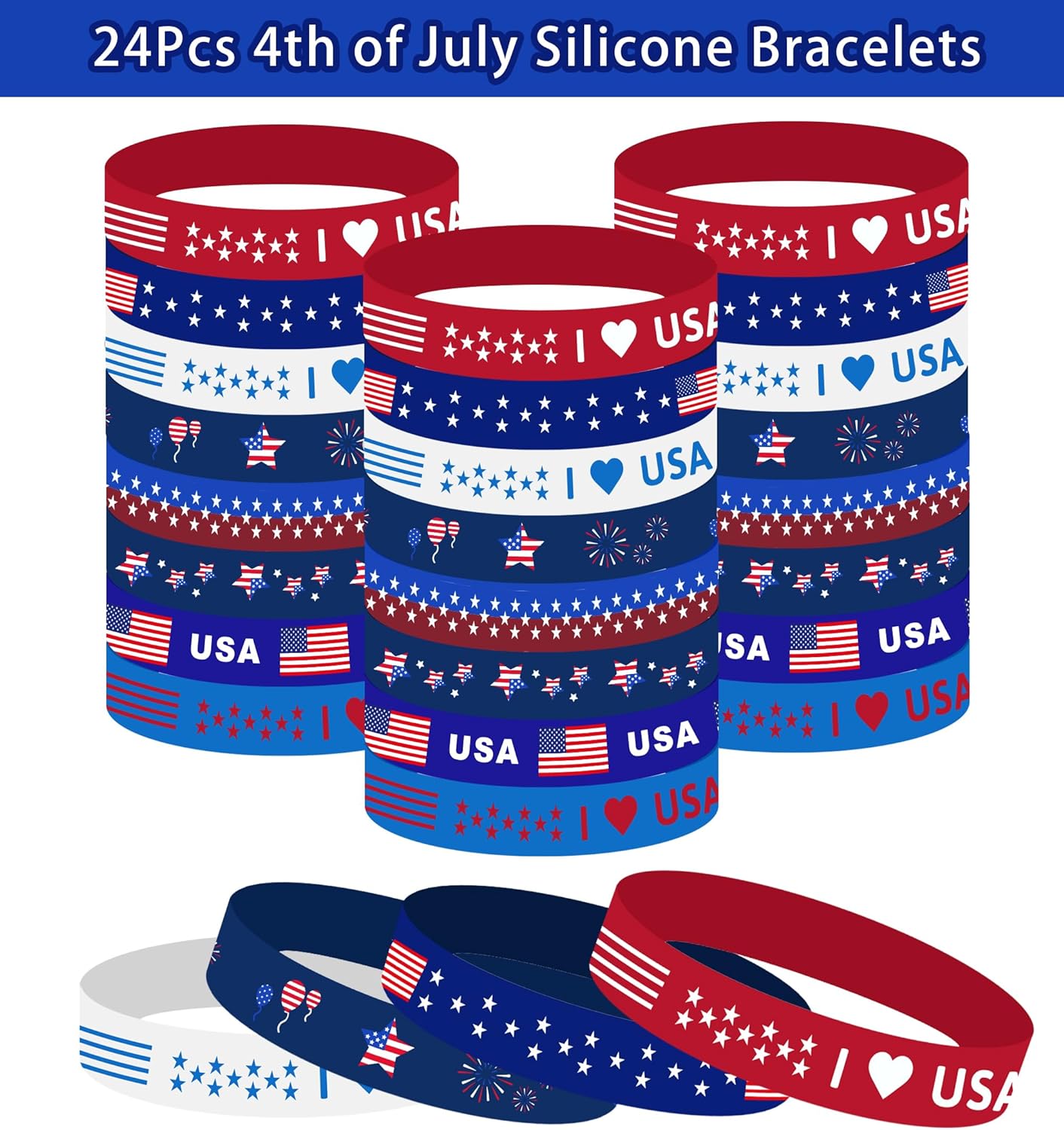 188PCS 4th of July Accessories Set Party Favors & Supplies Decorations for Independence Day Memorial Day-Include Headbands Glasses Necklaces Bracelets Tattoo Stickers USA Flag