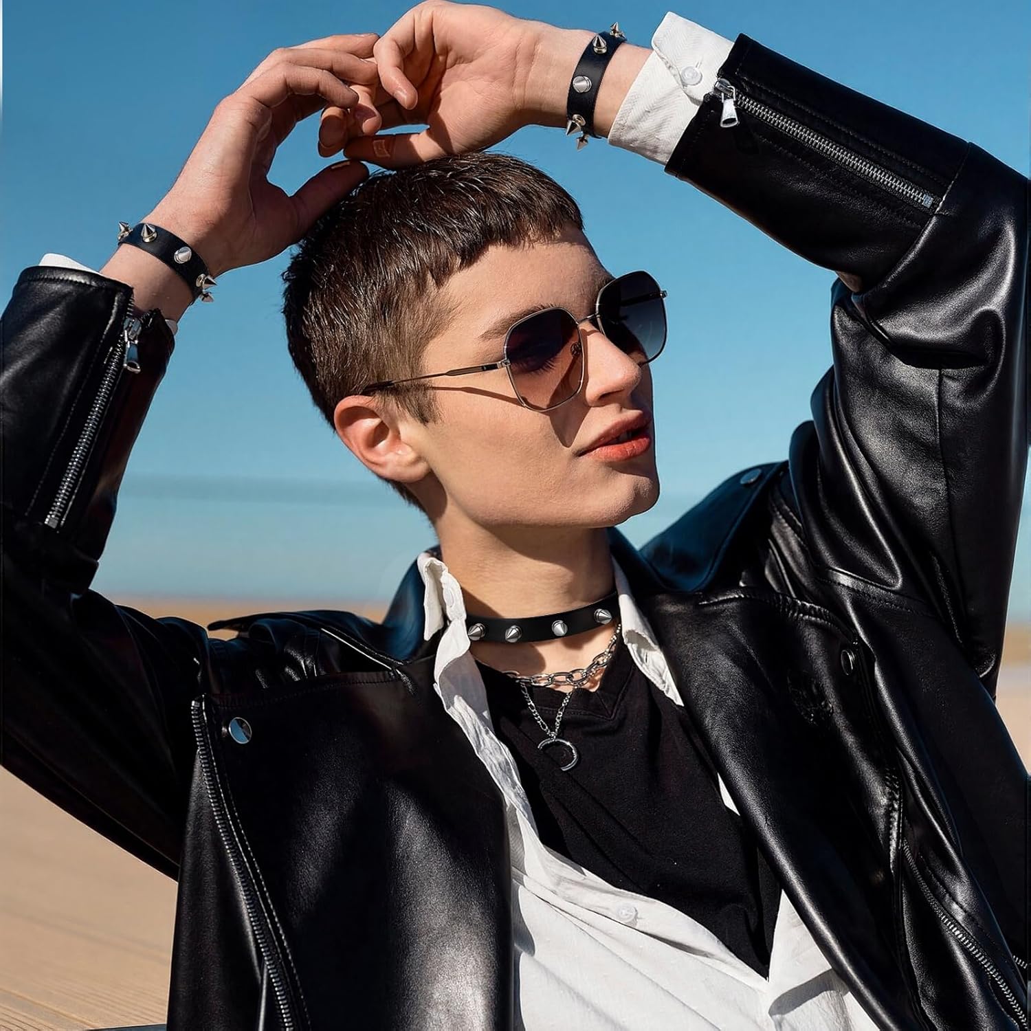 3 Pcs Spiked Choker, Leather Goth Studded Choker, Black Punk Bracelet, Vintage Spiked Collar Necklace Rock Punk Jewelry Gothic Accessories - Image 4