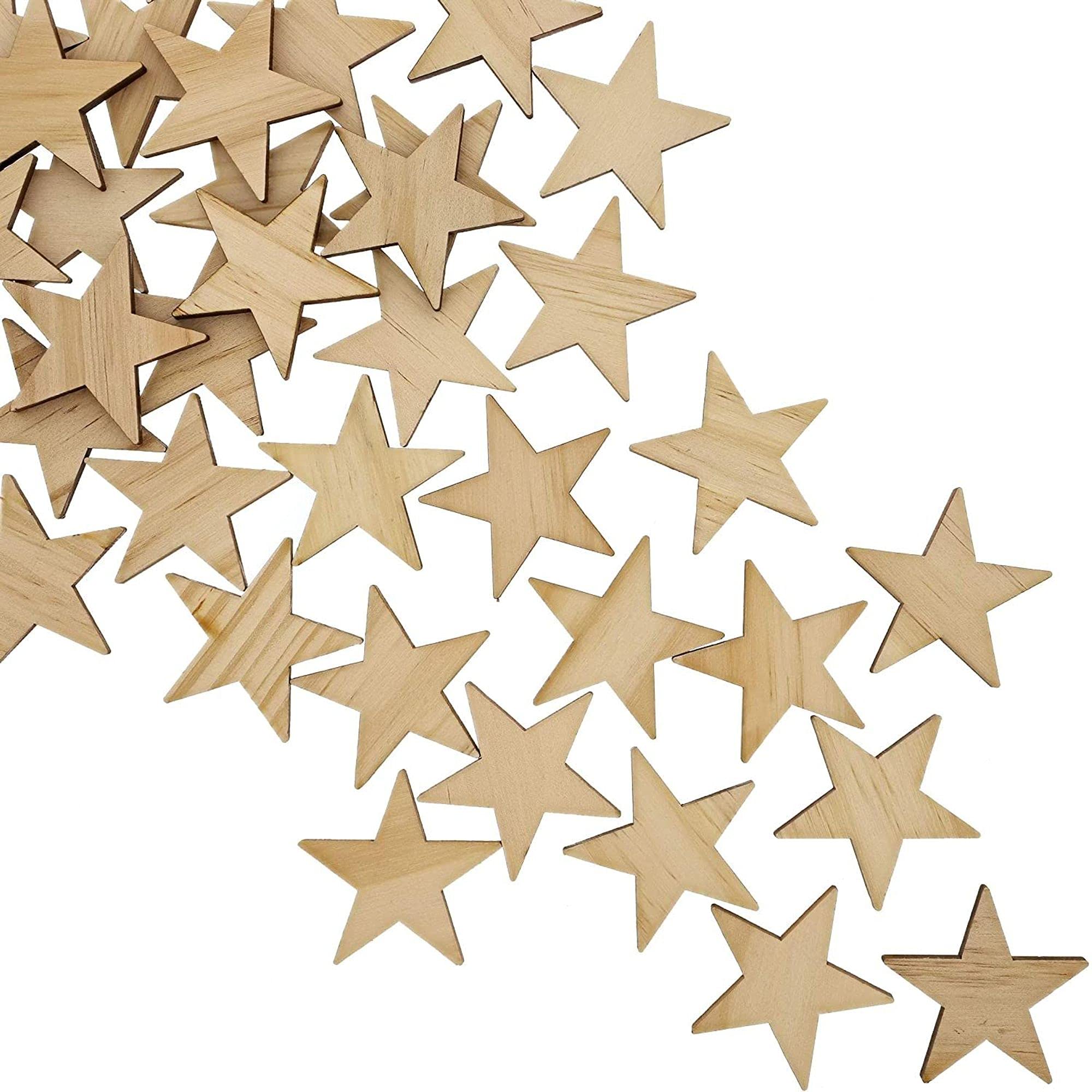 Bright Creations 50-Pack Unfinished Wood Star Cutout Pieces for DIY Crafts, 2 Inch