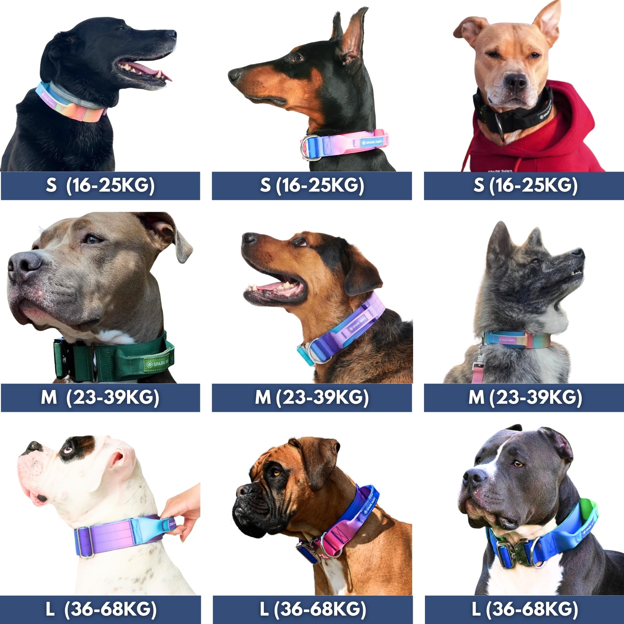 Spark Paws Taktisches Hundehalsband – Robuste, Premium-Qualität, Dick und Langlebig für Große und Mittelgroße Hunde - Schwarz - M: 23-39kg [5cm]
