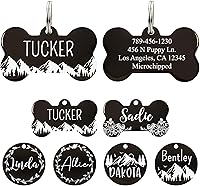 UltraJoys Personalized Stainless Steel Dog & Cat ID Tags - Custom Engraved Both Sides, Rust-Proof Bone with Mountain Design, Large Size
