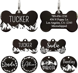 UltraJoys Personalized Stainless Steel Dog & Cat ID Tags - Custom Engraved Both Sides, Rust-Proof Bone with Mountain Design, Large Size