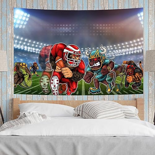 Miniatura 3 de Tapiz de fútbol, campo de fútbol americano, póster de fútbol animado, luces nocturnas de la universidad estadounidense, regalo divertido para el