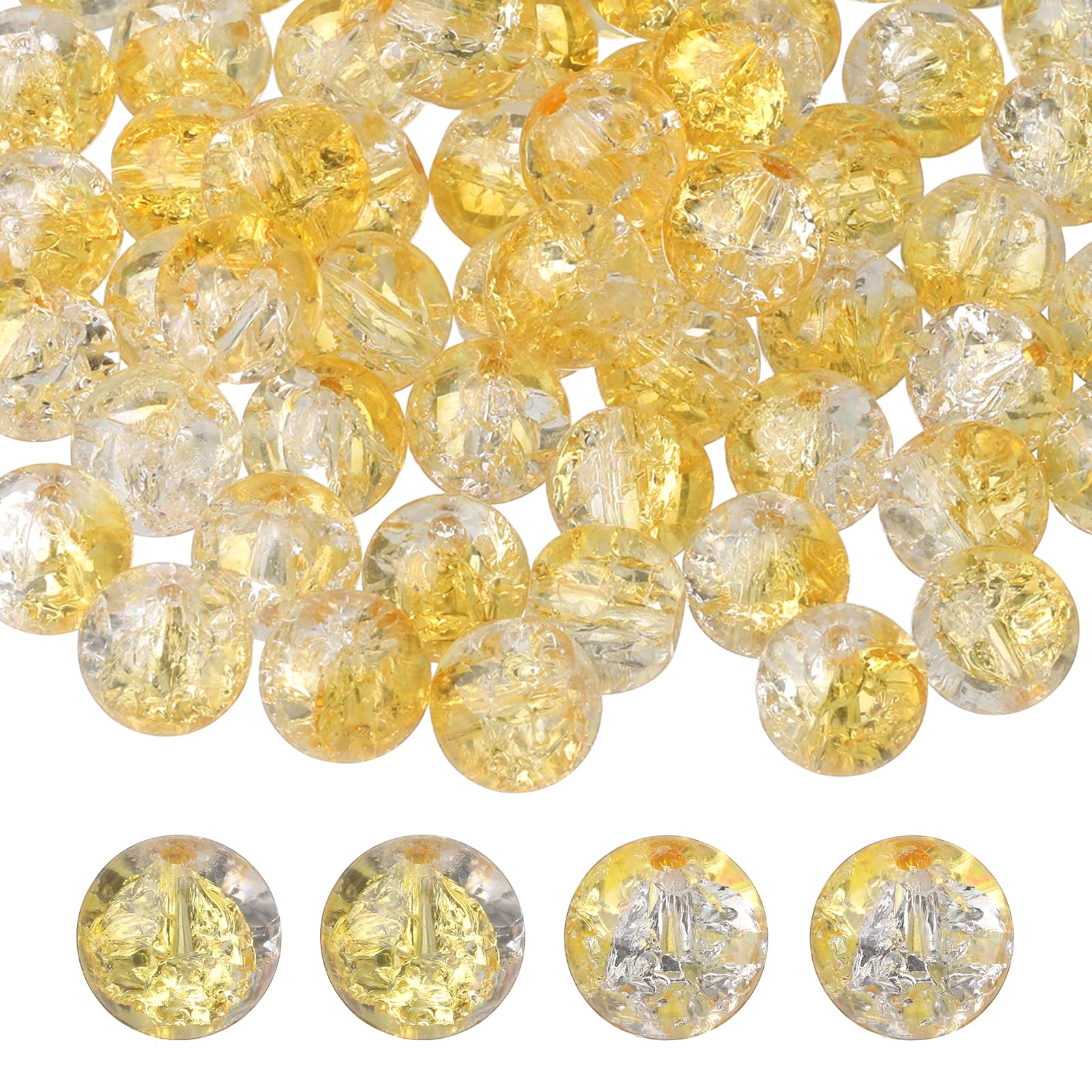 PATIKIL 10mm Crackle Glass Beads, 120Pcs Crystal Round, Yellow