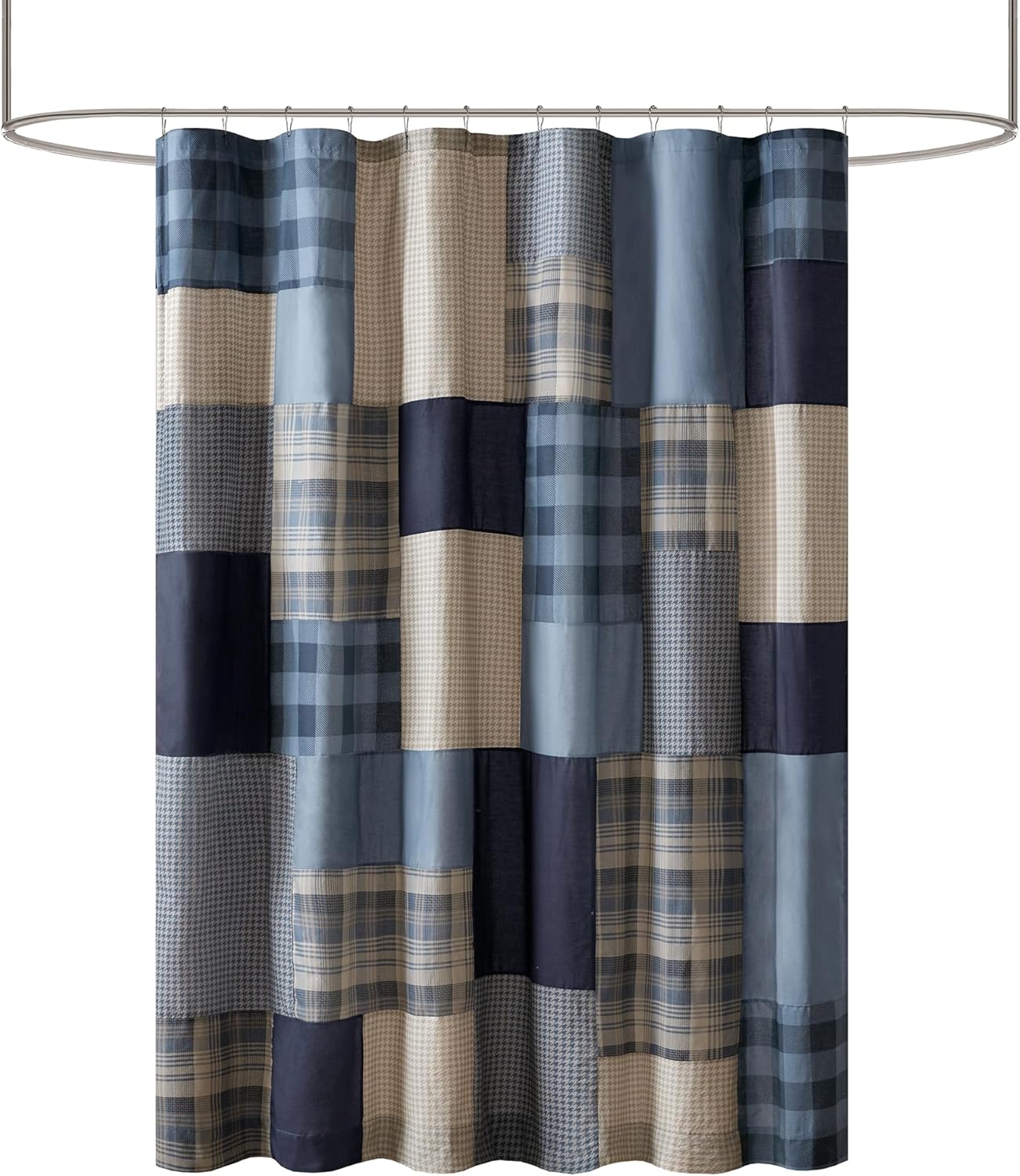 Woolrich Winter Hills 100% Cotton Shower Curtain, Cabin Lodge Plaid Pieced Design, Farmhouse Bathroom Decor, Machine Washable, Fabric Privacy Screen 72x72, Blue