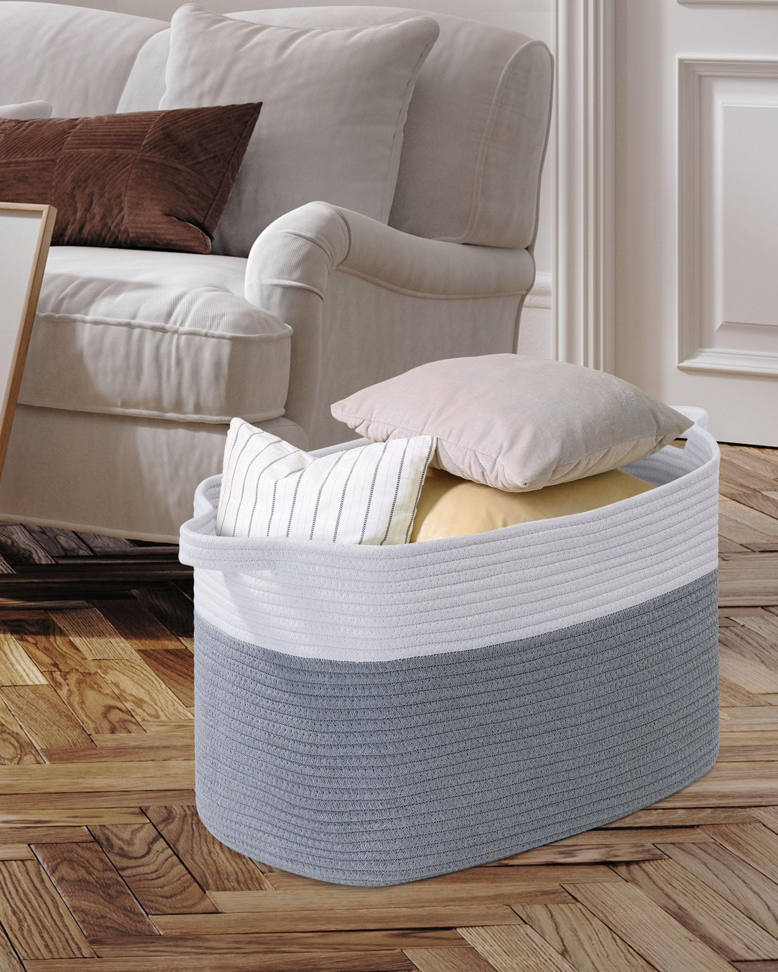 JOJOSEE Large Storage Basket, Blanket Basket for Clothes Bedding Woven Storage Baskets - Image 2