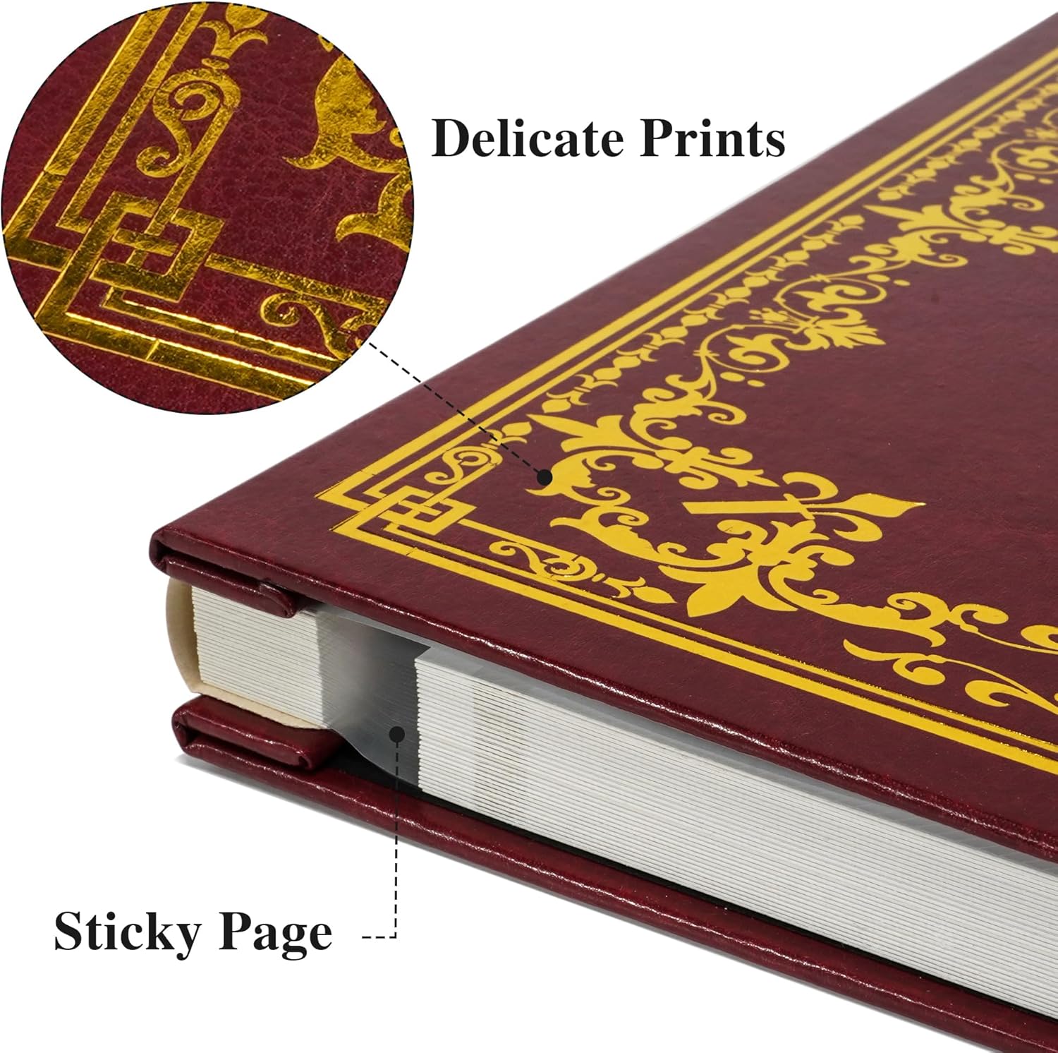 Vienrose Large Self-Adhesive Album Artificial Leather Cover Scrapbook Album 10.63"x11.02" Vintage Printed Memory Book DIY 60 Blank Pages with A Metallic Pen, Red - Image 2