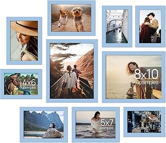 upsimples 10 Pack Picture Frames Collage Wall Decor for Mounting or Tabletop Display, Photo Gallery Frame Set for Family, Multi Sizes Including 8x10, 5x7, 4x6, Blue