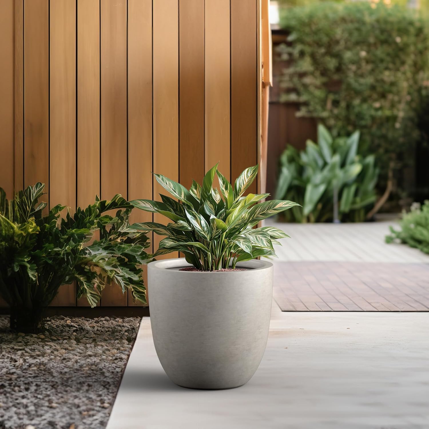 Kante 18 Inch Dia Round Concrete Planter, Indoor Outdoor Large Plant Pot with Drainage Hole and Rubber Plug for Home Patio Garden, Weathered Concrete