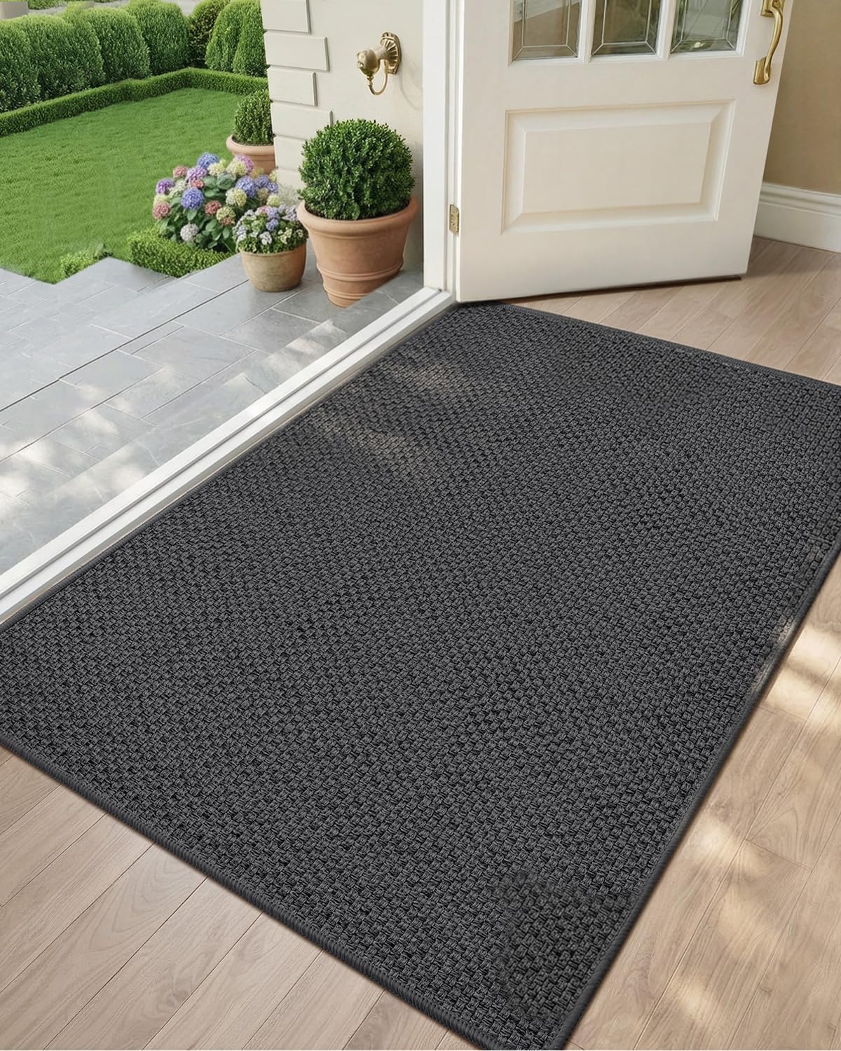 COLOR&GEOMETRY Zerbino Ingresso Antiscivolo e Assorbente 122x183cm, Tappeto Ingresso Interno Sottile, Zerbino d'Ingresso Lavabile per Porta Casa e Corridoio, Grigio