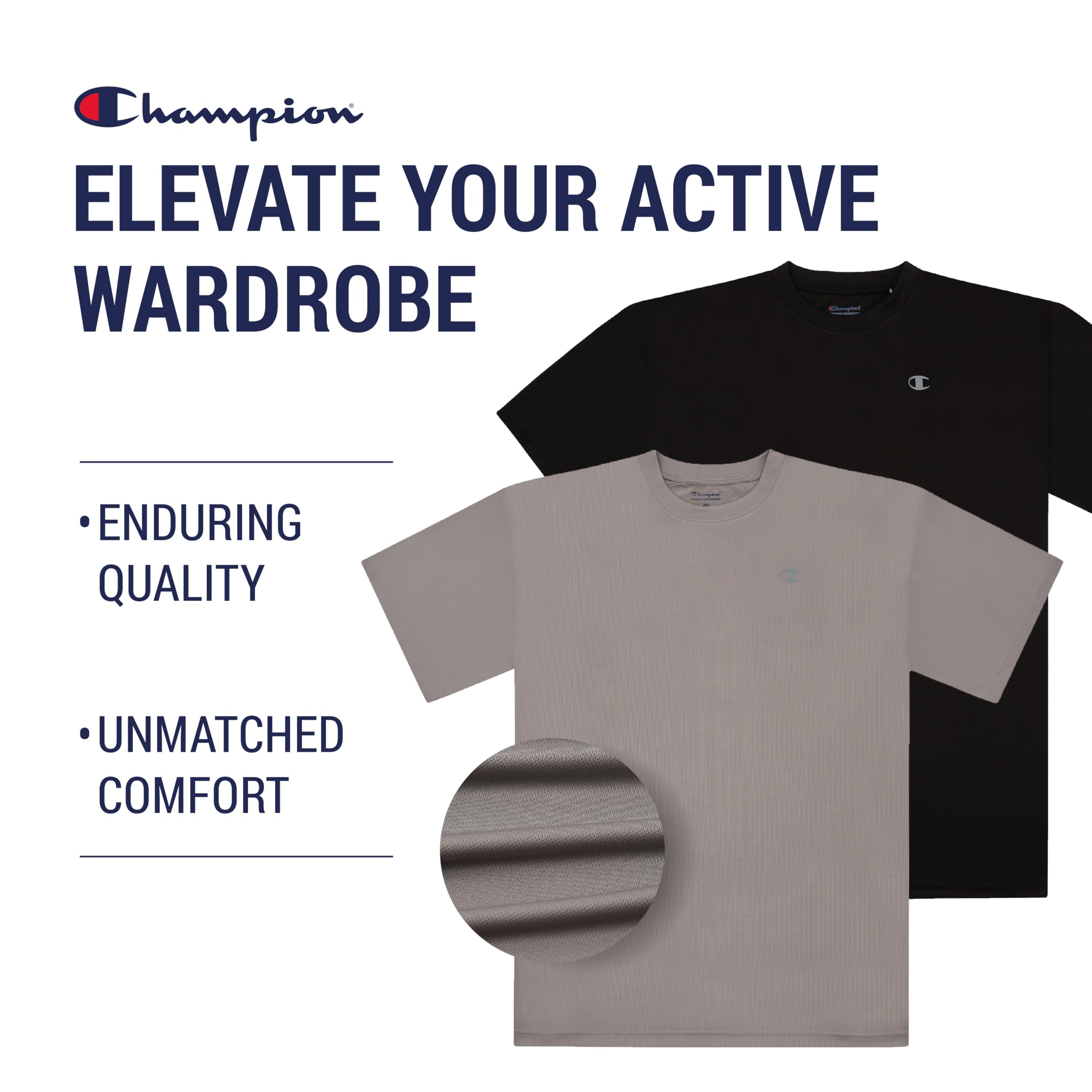 Champion Camisetas para hombres grandes y altos, paquete de 2 camisetas que absorben la humedad