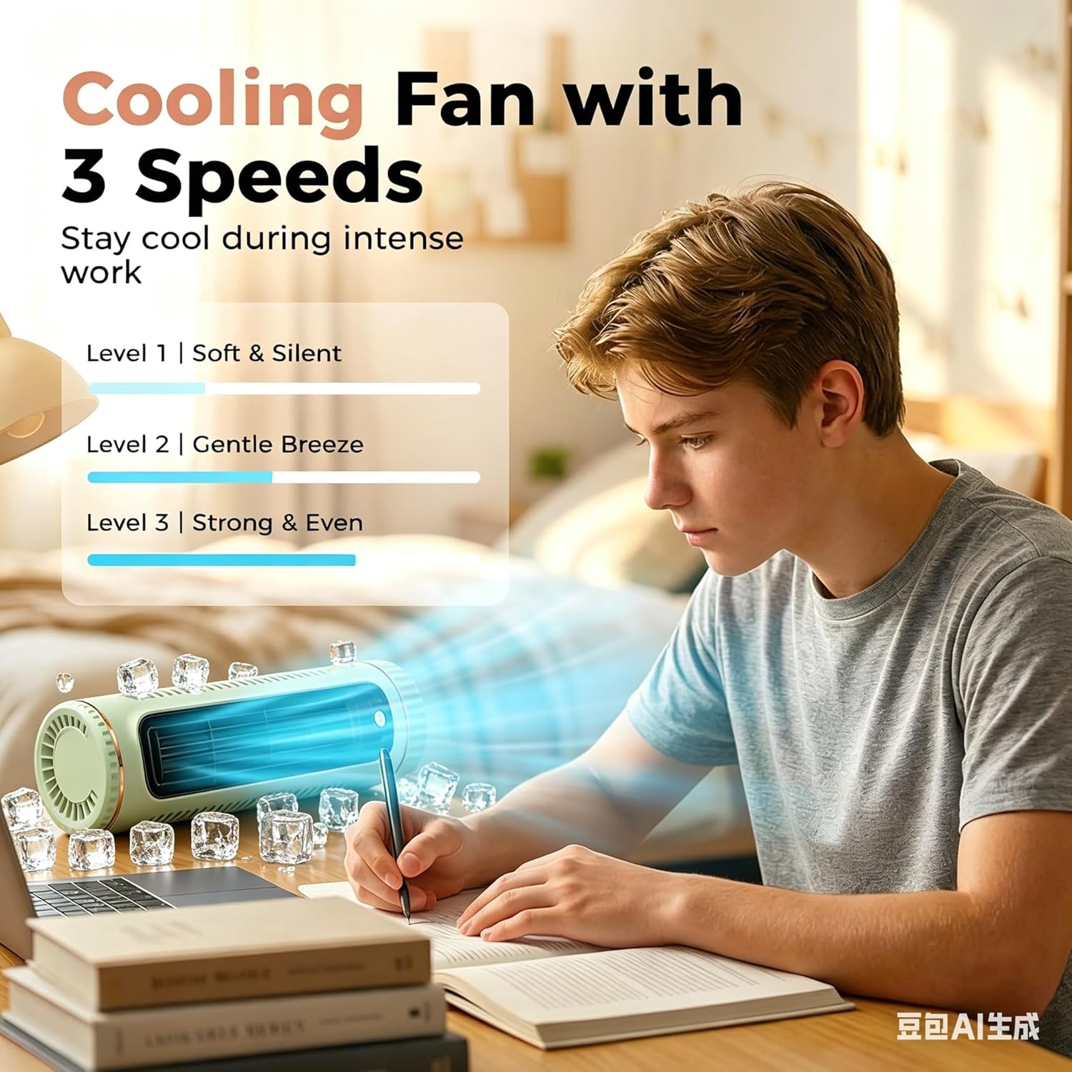 AOFEN portable desktop fan, tower bladeless fan, three-speed wind setting, brushless motor ultra-quiet, can be used horizontally and vertically, suitable for office, living room, bedroom, and outdoors