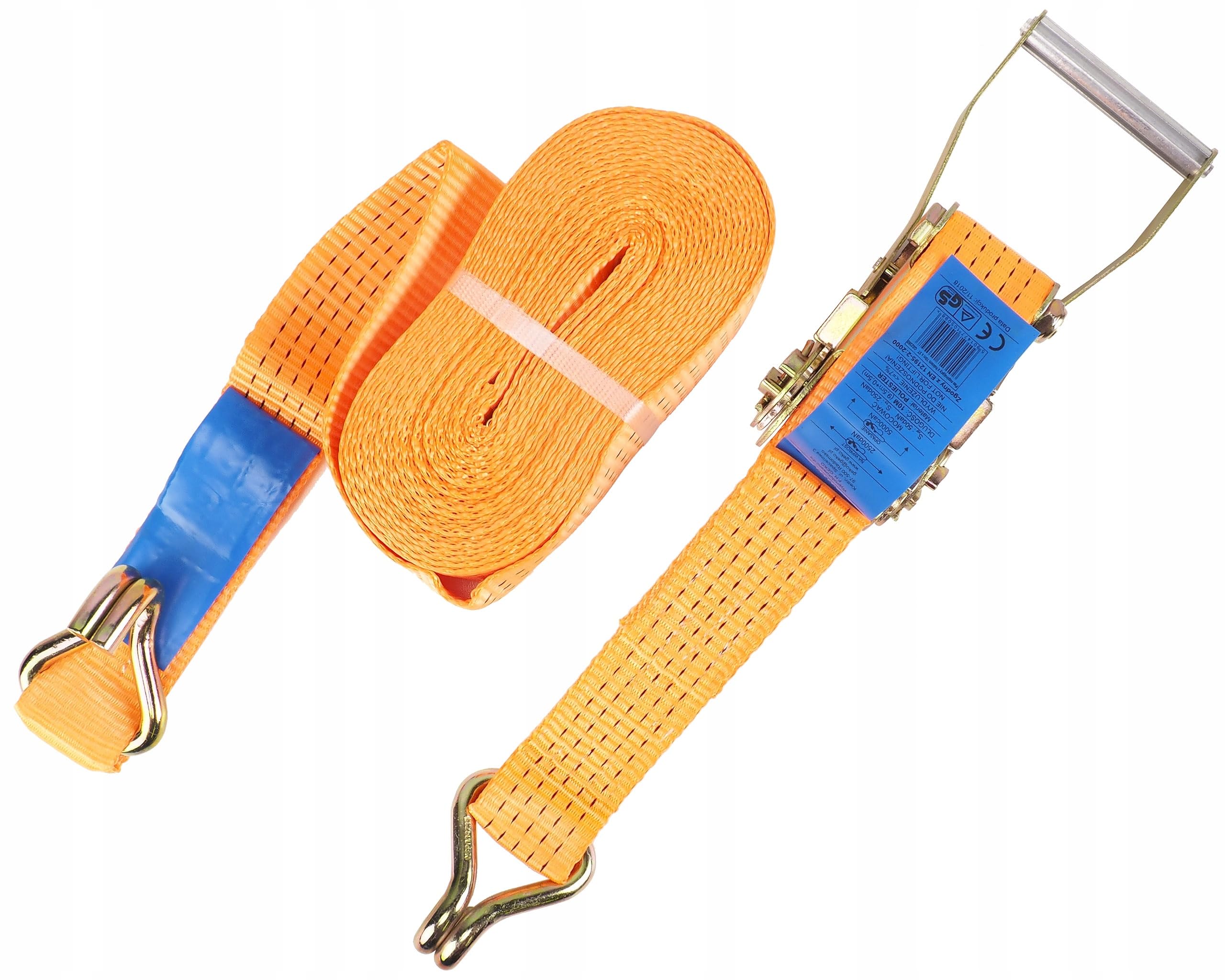 Geko g02360 Spanngurt mit Ratsche Gurt mit J Haken 10 m/5T/50, Mehrfarbig