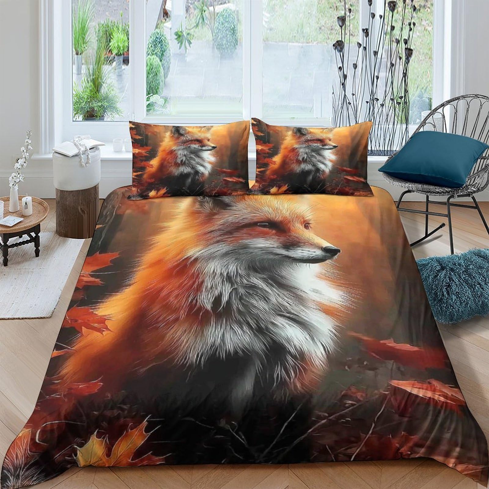 Ctjqhvkz Style-10 3D Printed Autumn Fox Fitted Sheet Microfiber Soft Breathable Forest Leaves Mattress Cover For Bedroom Dorm Decor Single（135X200cm）