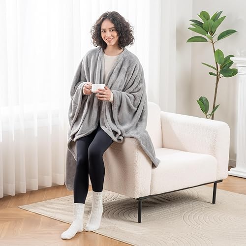 Miniatura 4 de Berkshire Blanket Primalush Manta portátil, acogedora capa de felpa con bolsillos para adultos y adolescentes (gris pajarita, talla única, 58 x 64