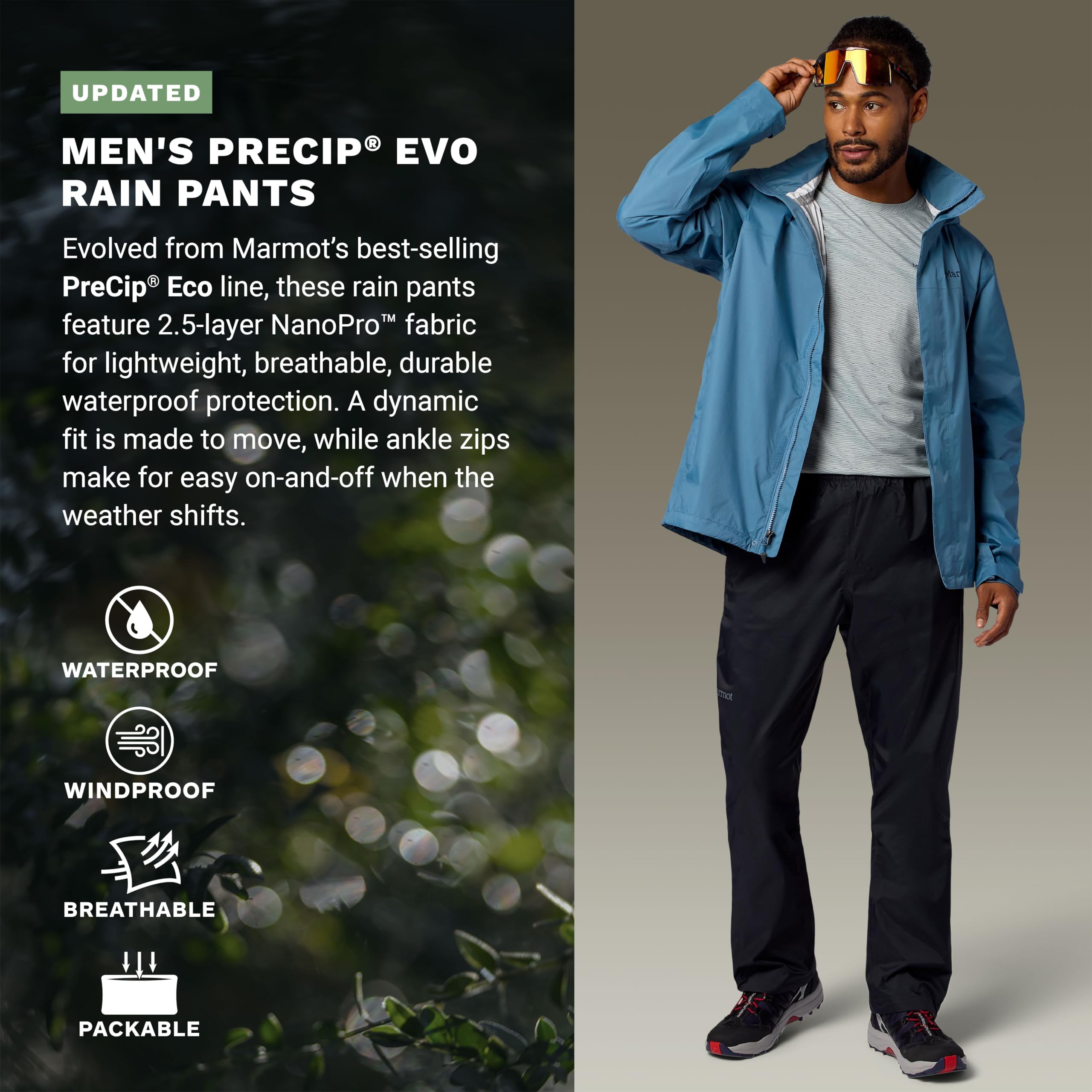 Marmot Herren wasserdichte Hose, atmungsaktive Überziehhose, leichte Regenhose, Winddichte Trekkinghose, ideal für Wandern Precip Evo Pant