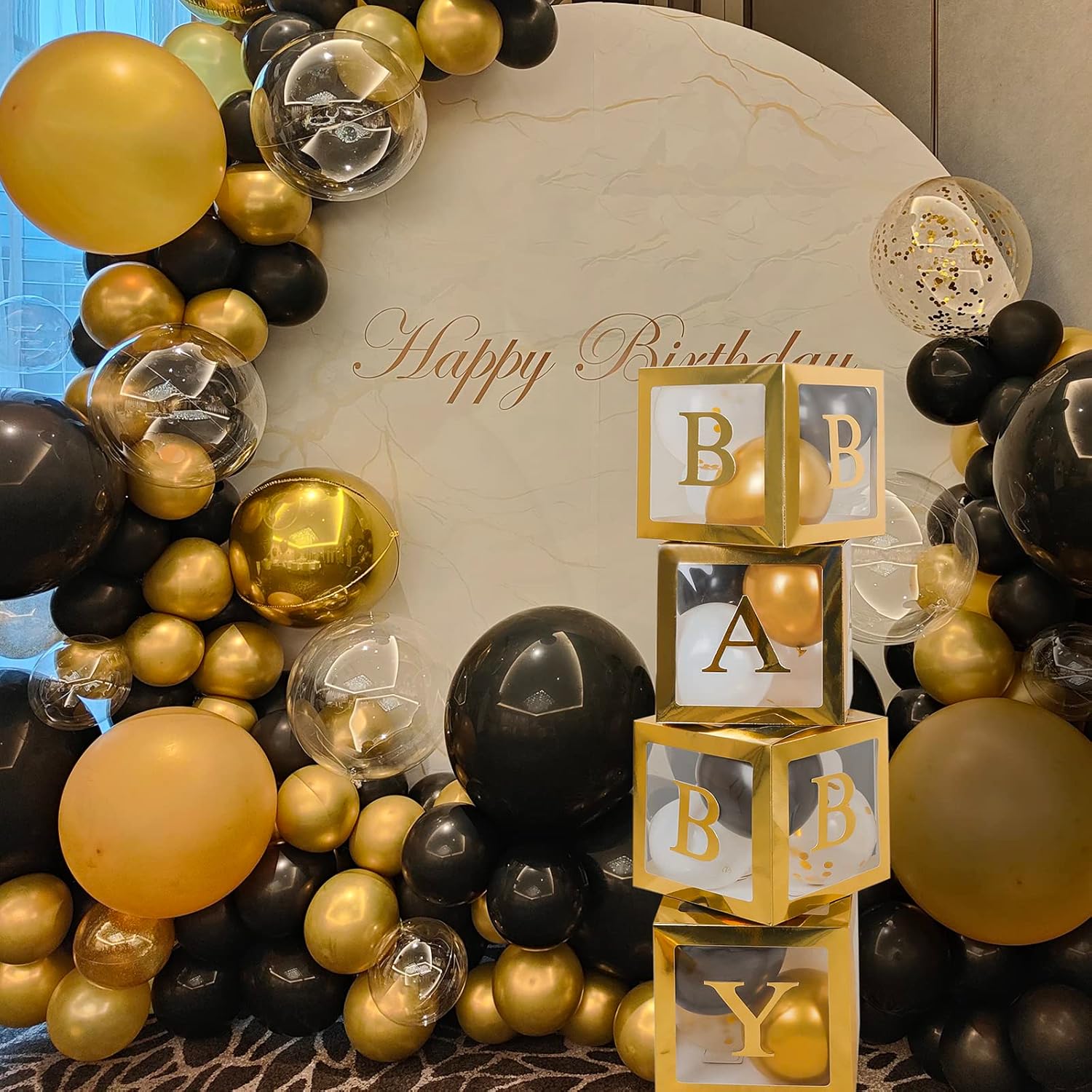 ゴールド透明バルーンボックス 27文字入り ベビーシャワーデコレーション 男の子または女の子に 1歳の誕生日 ブライダルシャワー 性別発表パー ゴールド透明バルーンボックス 27文字入り ベビーシャワー