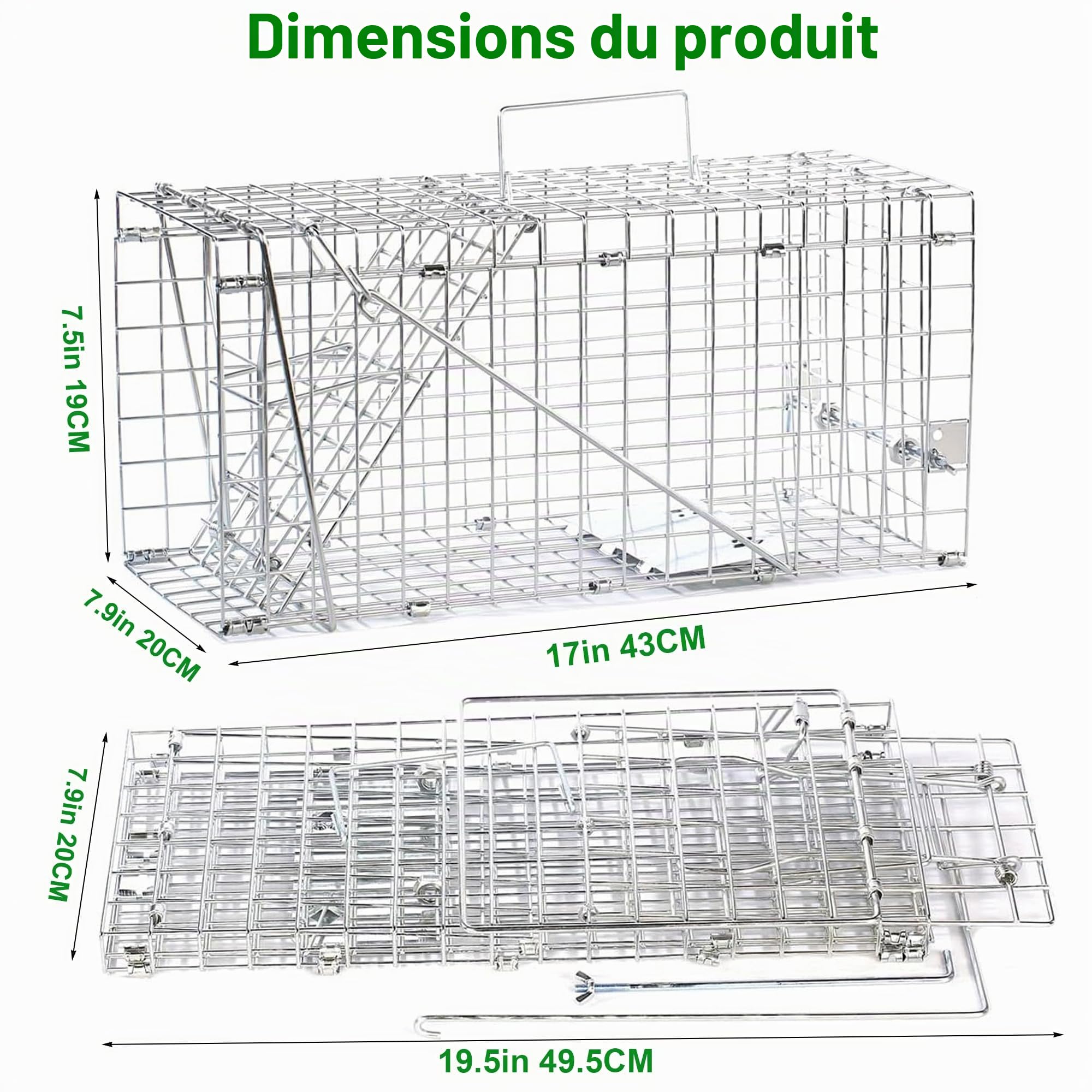 Piège à Rat Vivant 43 cm XXXL – Nasse à Rat – Piège à Fouine Loir | Capture sans Tuer l'animal, Réutilisable, pour l'intérieur et l'extérieur, très Grand Format - 43 x 20 x 19 cm