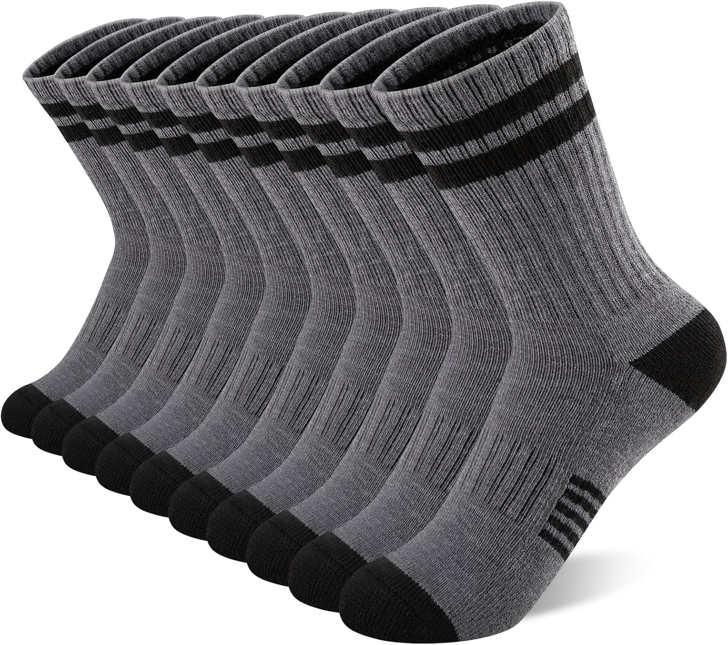 Comfoex 10 Pairs Boys Crew Long Athletic Socks for 4-6 6-8 8-10 Years Old Kids Calf Sports Half Cushioned