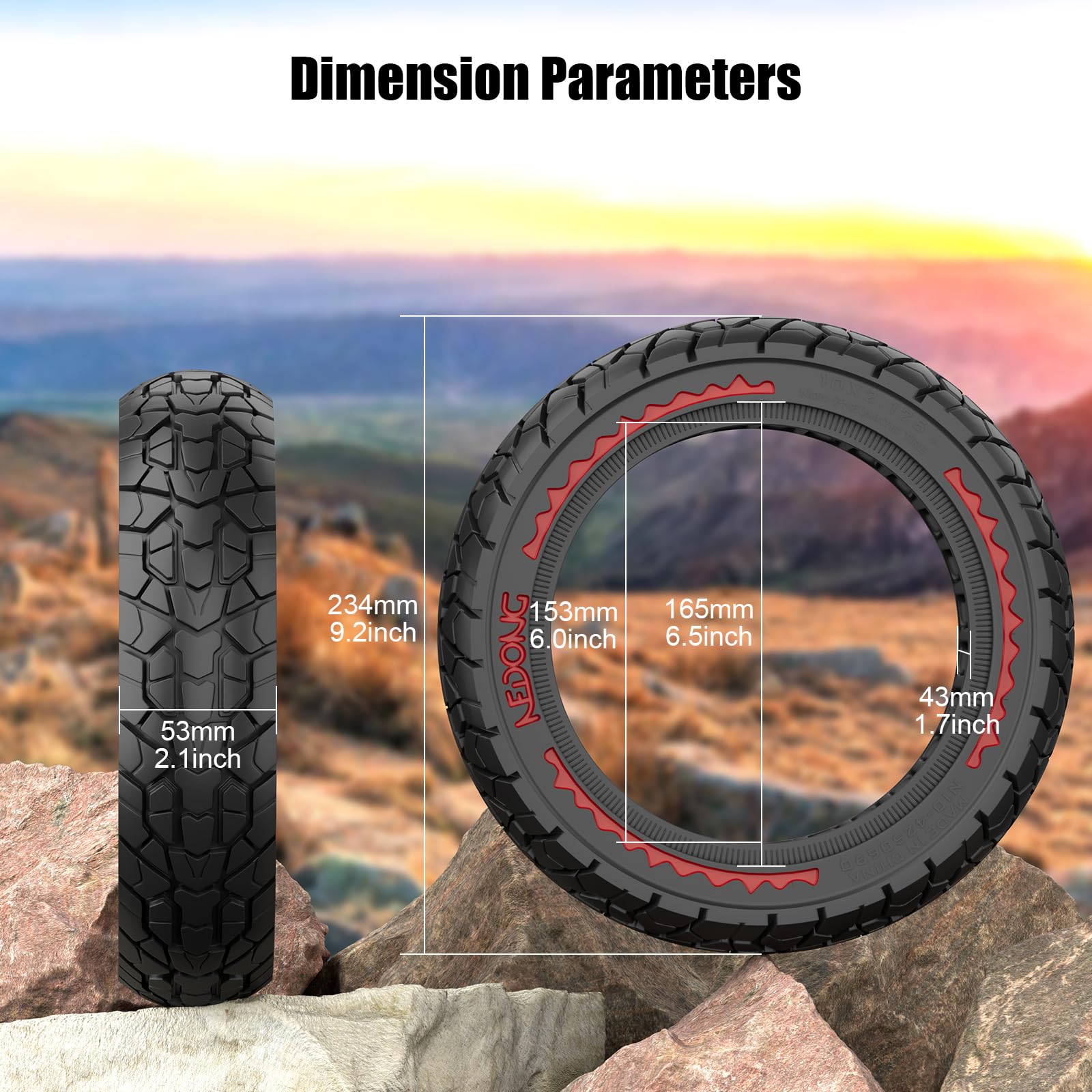 OUXI 10X2.125 Off Road pneumatico per scooter elettrico Ninebot F20/F30/F40/F65, 10 pollici anteriore/posteriore pneumatici in gomma piena Tubeless e-scooter pneumatici(rosso 2pcs)