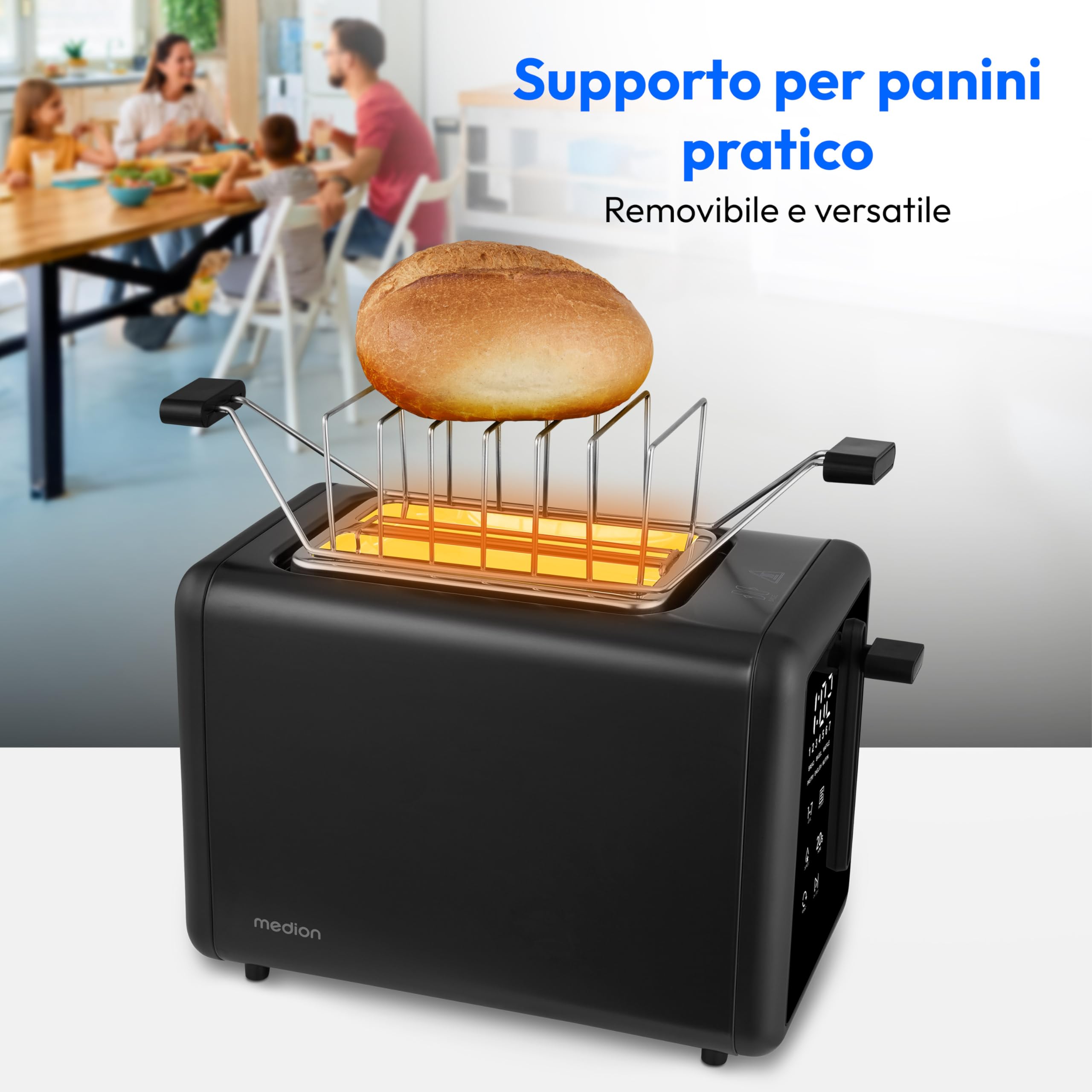MEDION Tostapane MD12102 (2 fessure, display LED touch, 7 livelli di doratura, 5 programmi automatici) nero