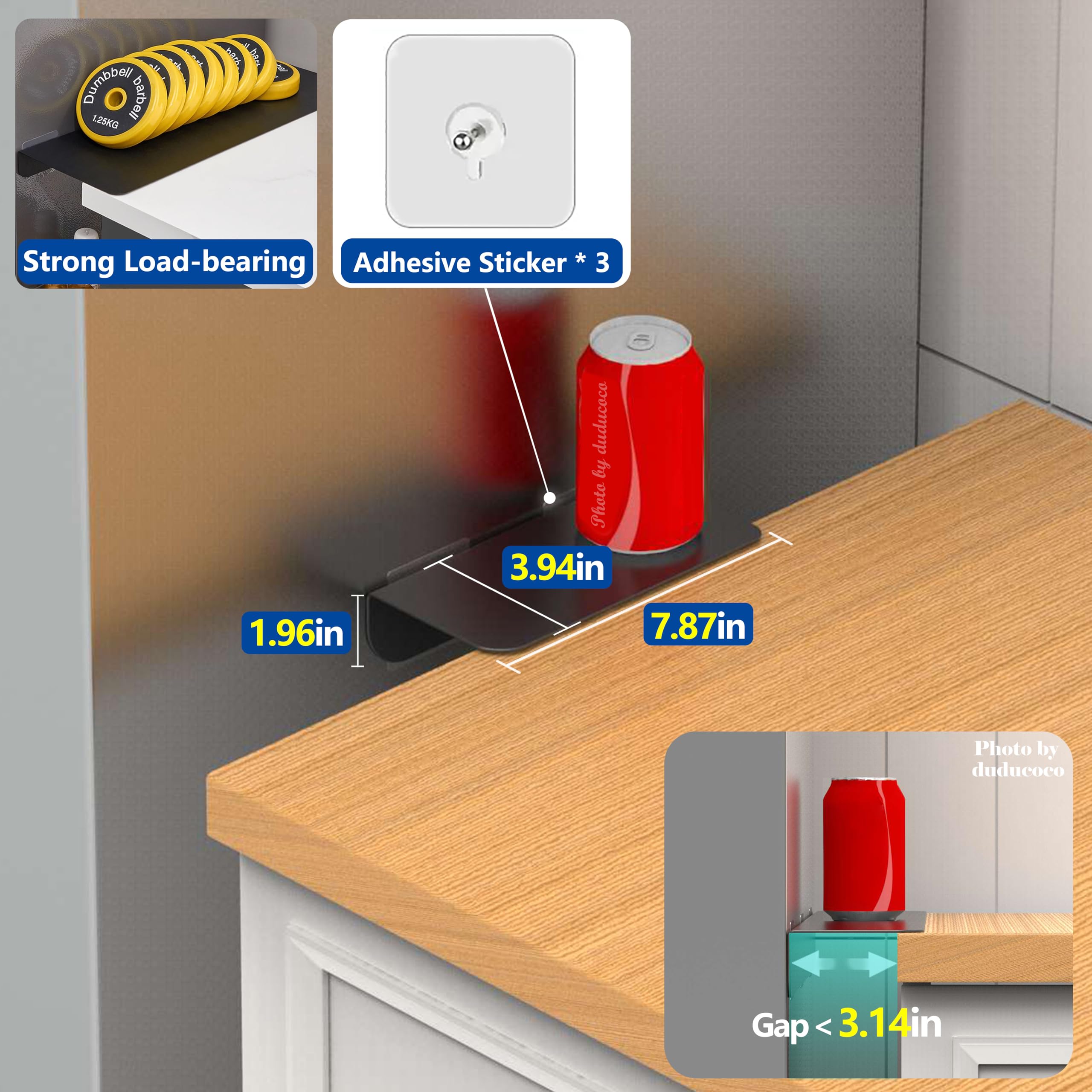 Séparateur de réfrigérateur sans perçage pour comptoirs et murs Noir 20 x 10 cm Parfait pour l'organisation de la cuisine et solution d'économie d'espace