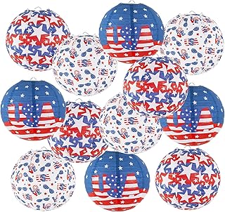 zilue 4th of July Decorations Red White and Blue Hanging Paper Lanterns for Patriotic Decorations American Independence Da...