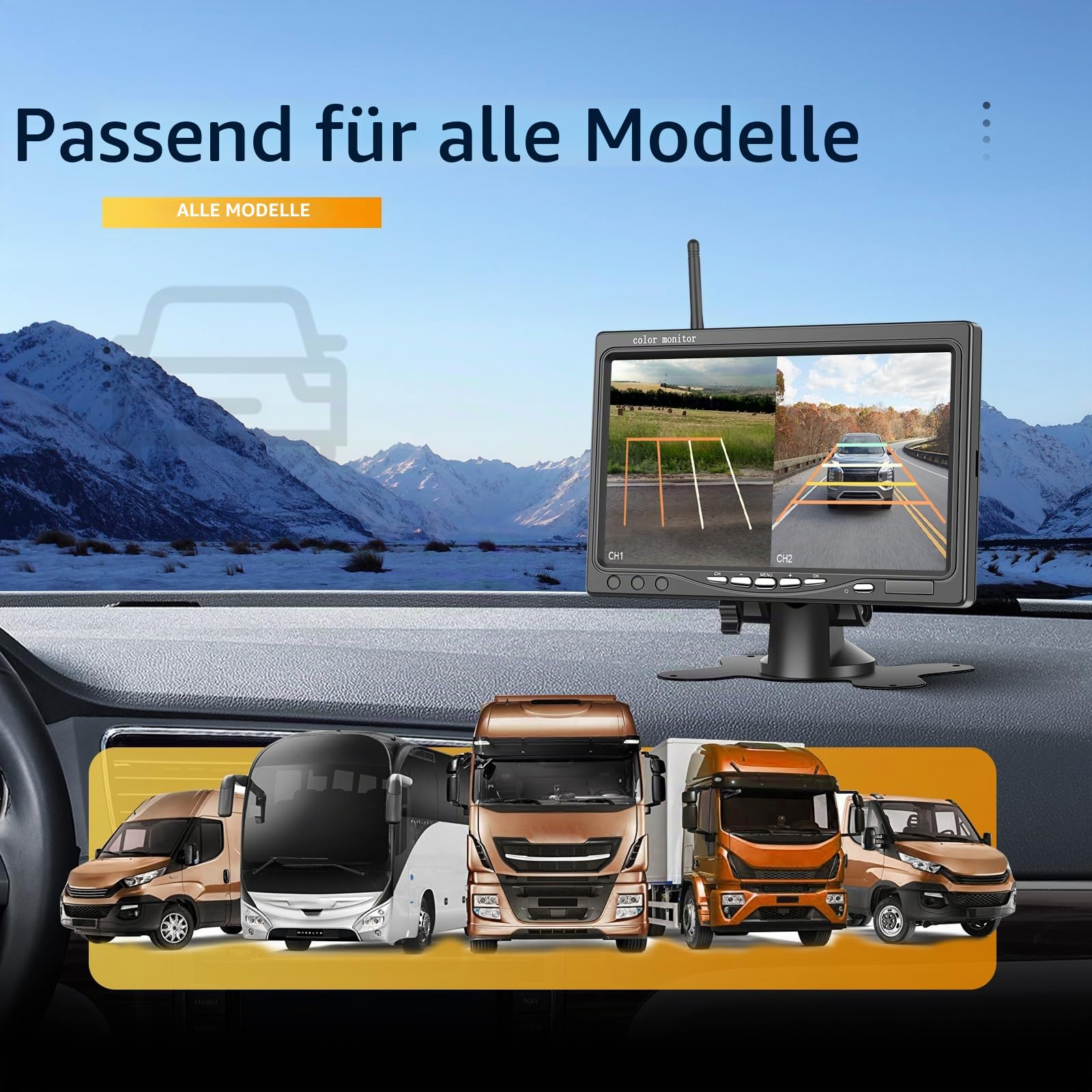 Hikity 1080P Kabellos Dual Rückfahrkamera 7'' IPS Monitor Set für RV Truck