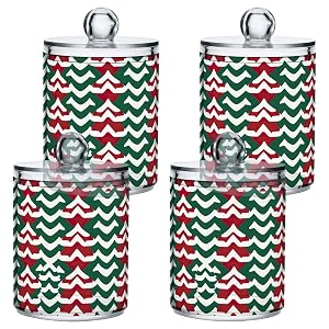 4 Pcs Christmas Xmas Trees 10 OZ Qtip Holder Dispenser for Cotton Ball Cotton Swab Cotton Round Pads