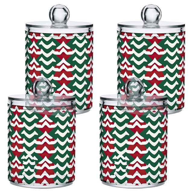 4 Pcs Christmas Xmas Trees 10 OZ Qtip Holder Dispenser for Cotton Ball Cotton Swab Cotton Round Pads