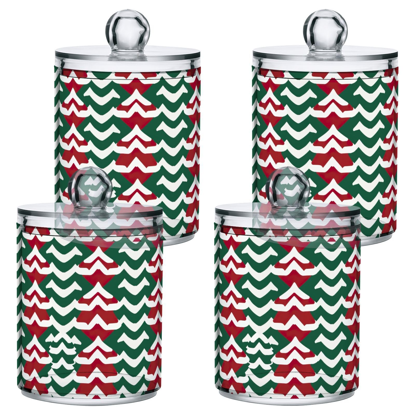 4 Pcs Christmas Xmas Trees 10 OZ Qtip Holder Dispenser for Cotton Ball Cotton Swab Cotton Round Pads
