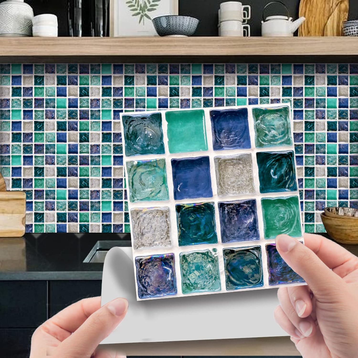 Amazon.co.jp タイル ステッカー ブルー シアン シルバー スティック オン タイル PVC タイル ステッカー キッチン 耐熱