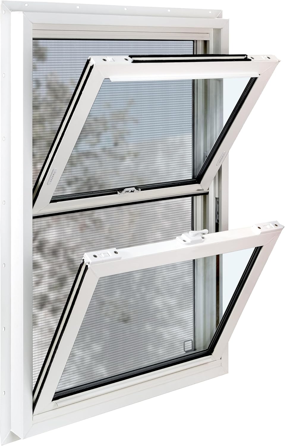Vinyl Double Hung Sliding Window, 24" x 36" Household Window with Double-Pane Insulated Tempered Glass and Fiberglass Screen for House, Mobile Home (White)