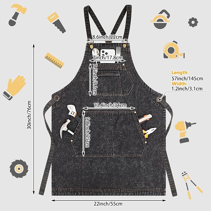 Delantal de denim con bolsillos para hombres y mujeres miniatura 2