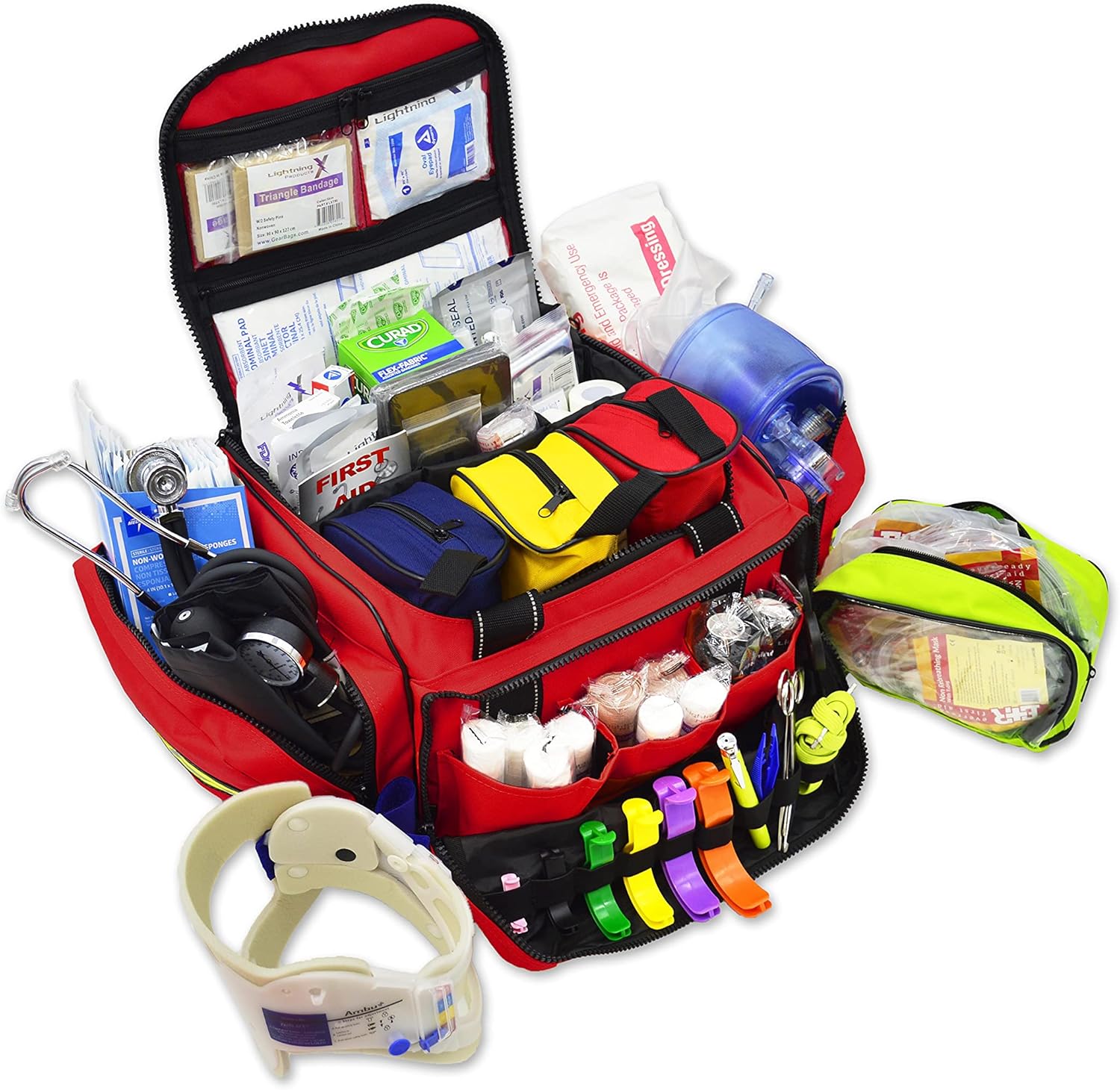 Lightning X Stocked X-Large Modular EMT Medic Trauma Bag w/ Emergency Medical Fill Kit Supplies - RED : Sports & Outdoors