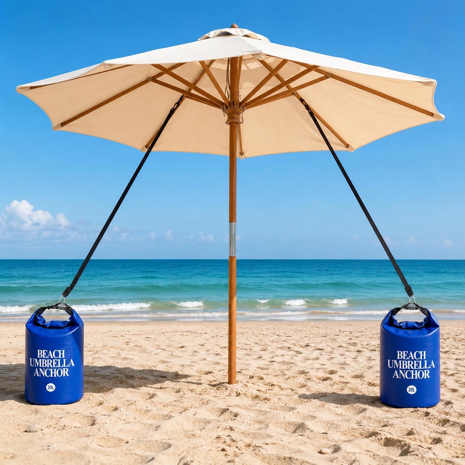 DECOHS 2 Pack Beach Umbrella Weight Sand Bags, 500D PVC Heavy Duty Summer Canopy Tent Sandbags, 20L/50LB Fillable Sun Umbrella Sand Anchor Bags for Outdoor Shade Tent
