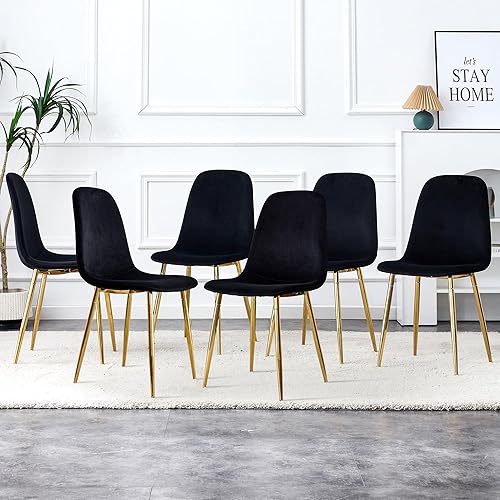 gopop Juego de 6 sillas de comedor, modernas sillas de comedor de cocina, sillas laterales tapizadas en piel sintética, respaldos de gamuza y patas