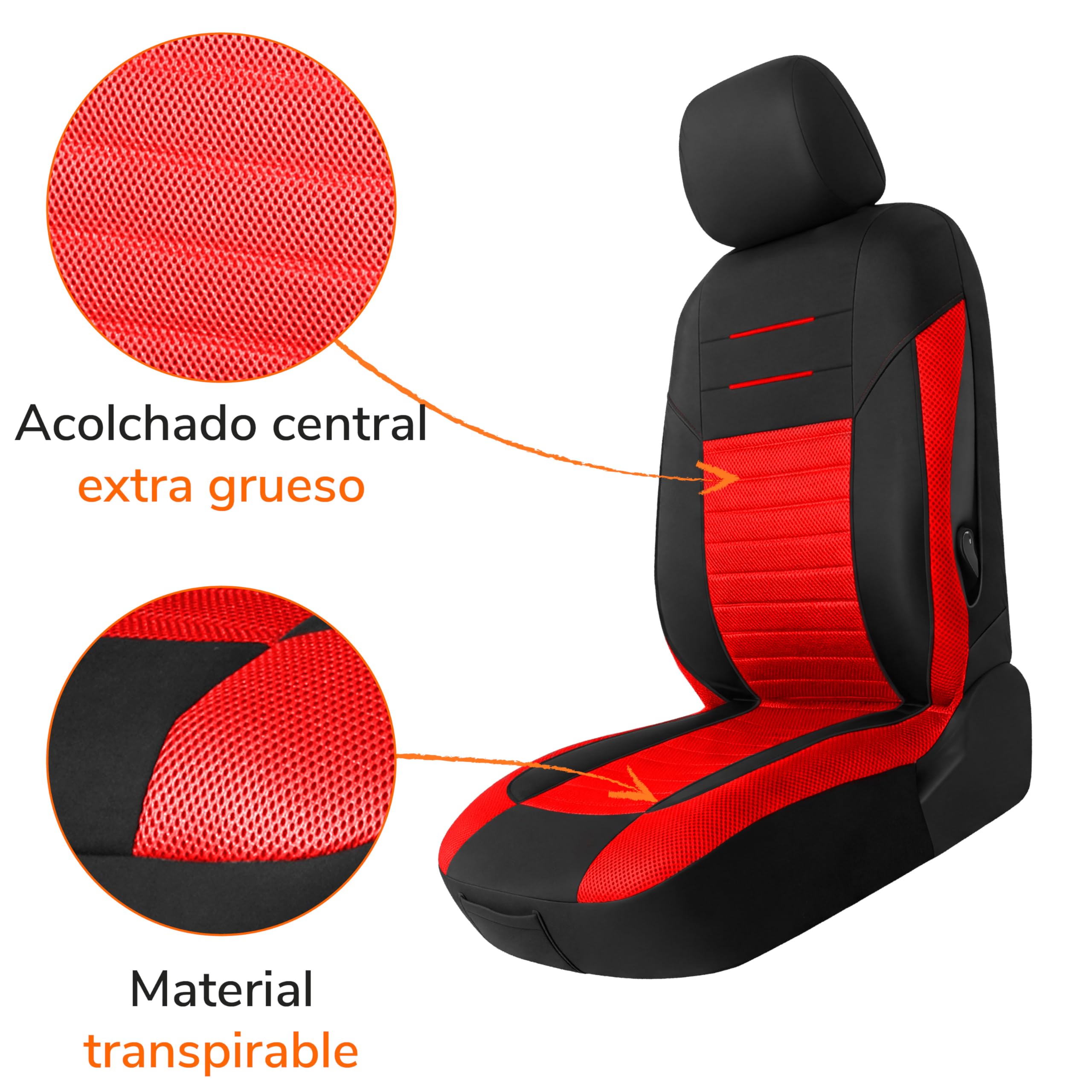 Upgrade4cars Fundas Asientos Set Universal Versión 2026 | Protectores para Delanteros y Trasero en Rojo | Accesorios Coches Interior Decoración
