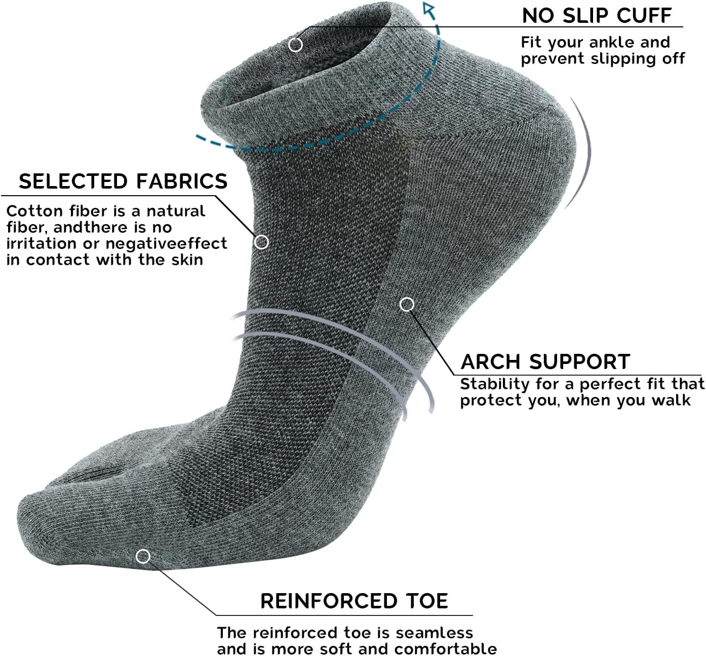 Tabi Socks Athletic Cotton Crew Length Quarter Ankle Two Toe for Women and Men