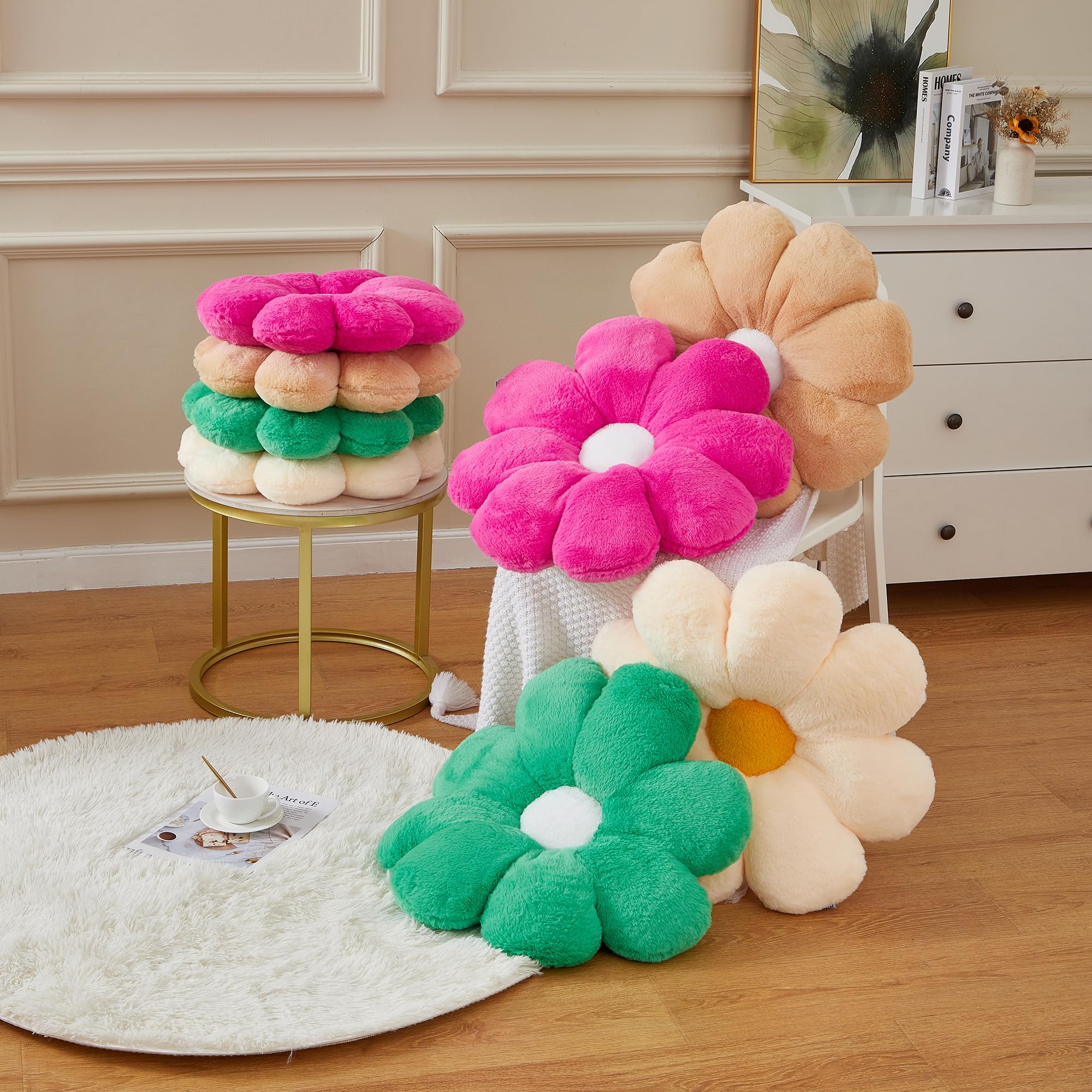 Cojín decorativo con forma de margarita rosa profundo de 17.7 pulgadas para niños, adolescentes, adolescentes y niñas.