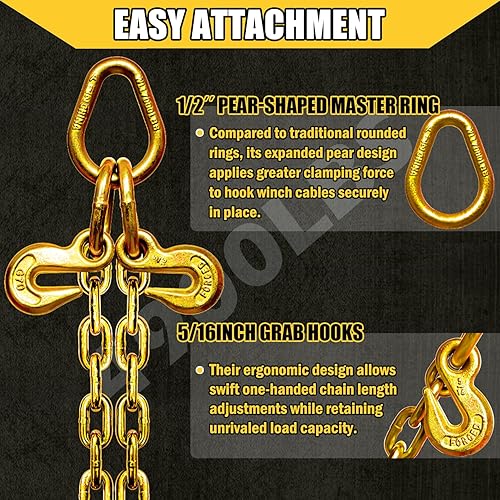 Miniatura 23 de Cadena de remolque tipo V de 3/8 pulgadas x 2 pies con ganchos en J de 15 pulgadas y ganchos de agarre, brida de cadena de remolque de acero G80