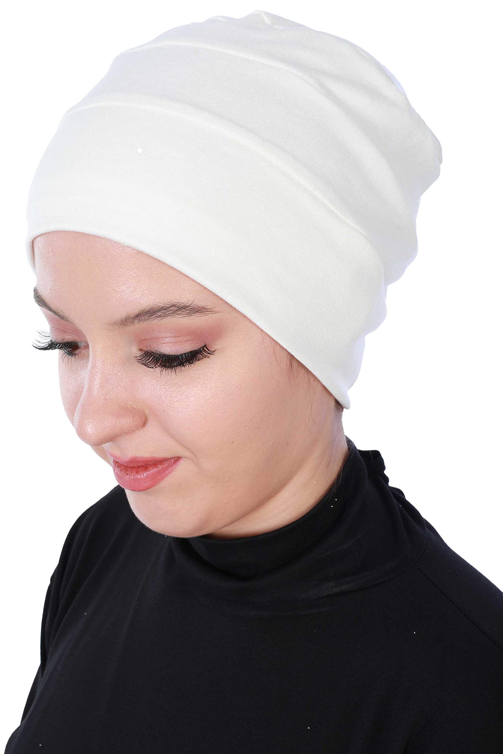 Aisha's Design Women's Ivory Instant Turban Head Wraps, Cotton Hijab Scarf, Bandanas For Hijab Undercap, Chemo Headwear For Uk, Turban Headbands For Turban, Cancer Cap