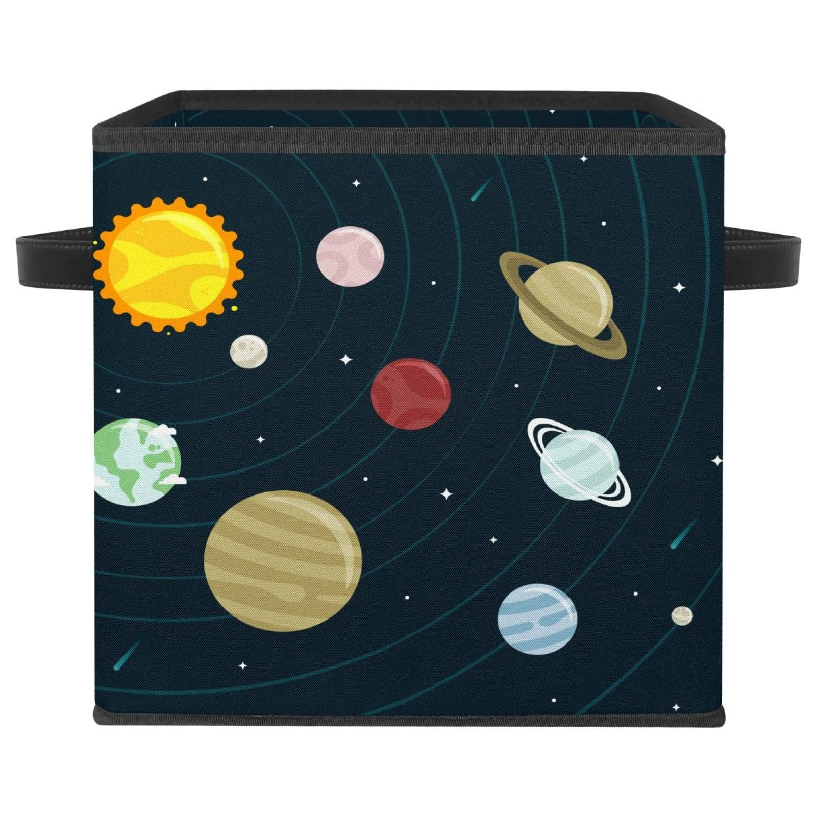 Boîte de rangement cube pour chambre d'enfant motif soleil et planètes