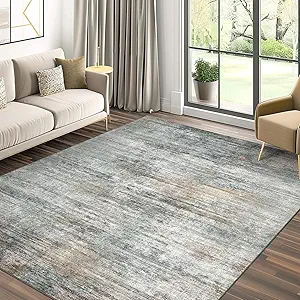 Area Rugs 5x7 for Living Room Bedroom, Modern Abstract Machine Washable Rug, Large Soft Low Pile Floor Cover with Non Slip Backing for Dining Room, Ash Gray Brown