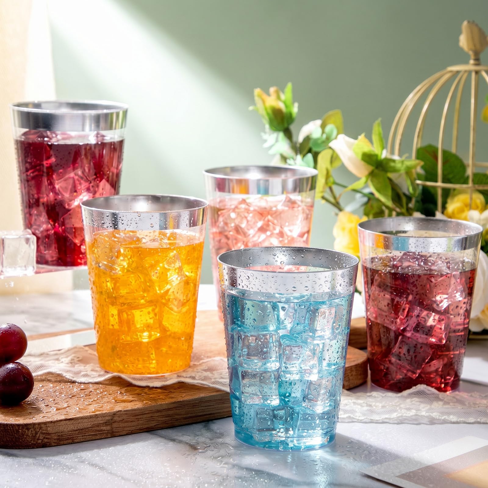 DaYammi 200 Pack Silver Plastic Cups 10 Oz Clear Plastic Cups Silver Rimmed Disposable Wine Glasses Heavy Duty Disposable Tumblers Drinking Cocktail Glasses for Party Wedding — Amazon image 3