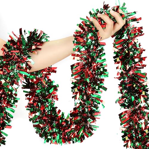 Guirnalda de oropel de Navidad de 50 pies, guirnalda metálica de oropel para decoración de árbol de Navidad, suministros de fiesta para interiores y